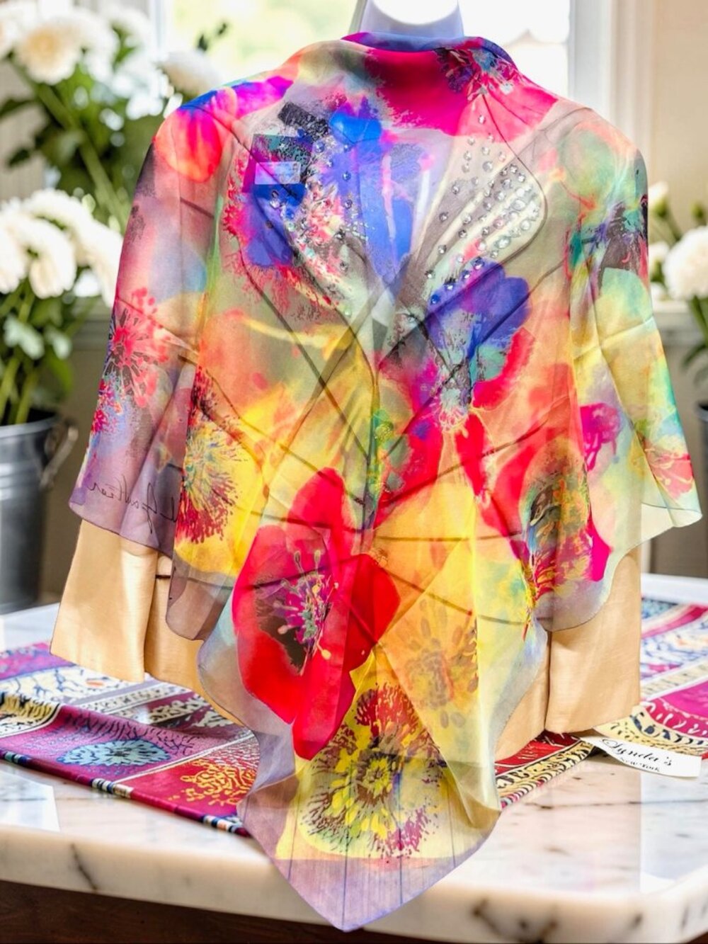 New-JEAN PAUL GAULTIER  Silk Chiffon 33" Yellow Pink Purple Flora ITALY Made(31